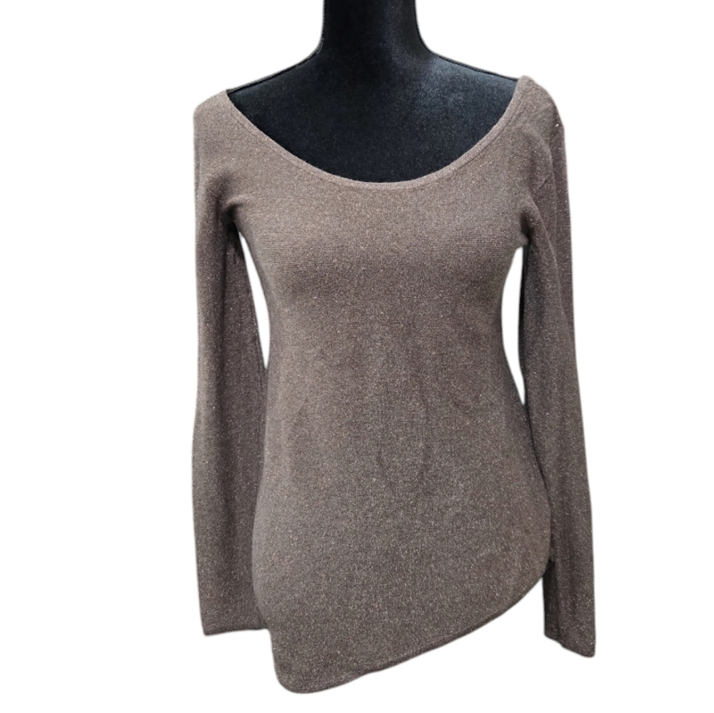 Express Gray With Silver Glitter Tunic Ribbed Uneven Wedge-like Sweater M